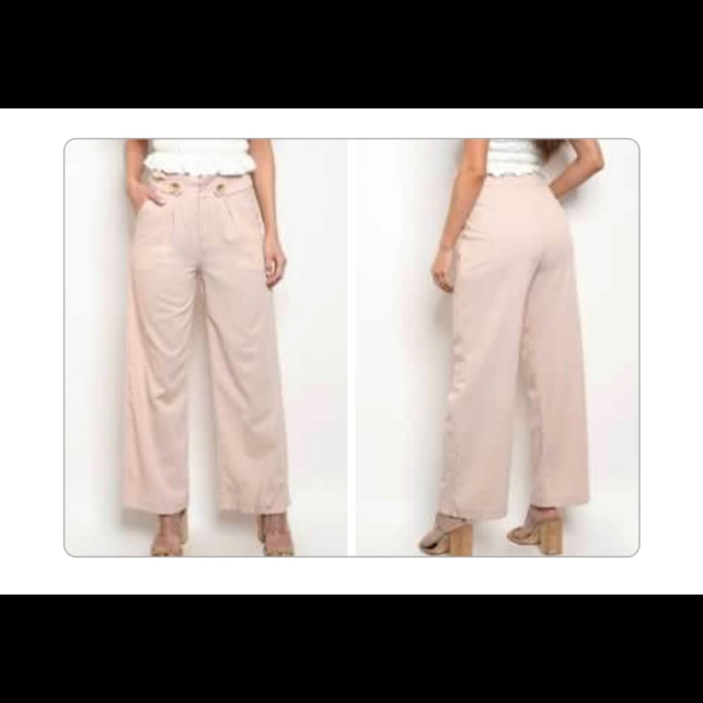 Highwaist button detail wide leg linen ble…